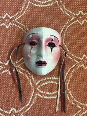 Decorative Ceramic Venetian-Style Mask in White and Pink